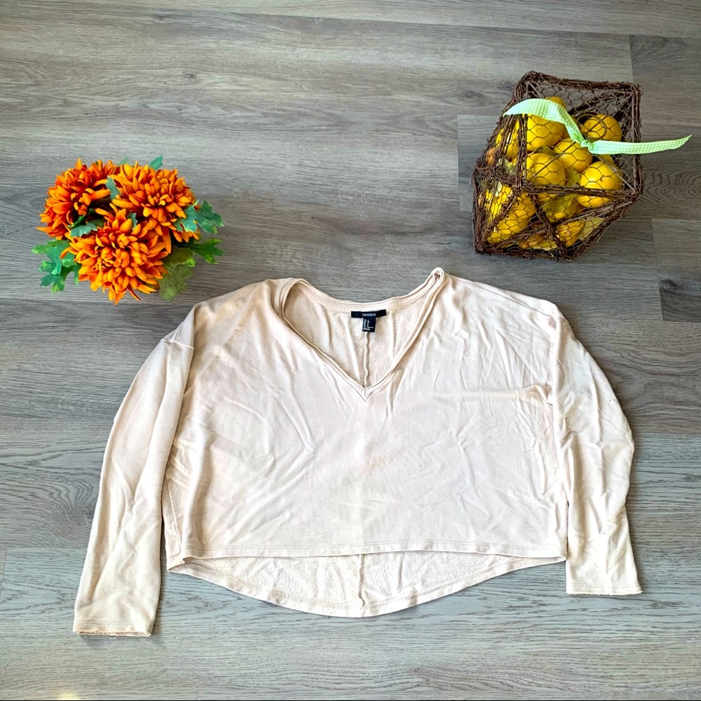Cropped Cream V-Neck Sweater